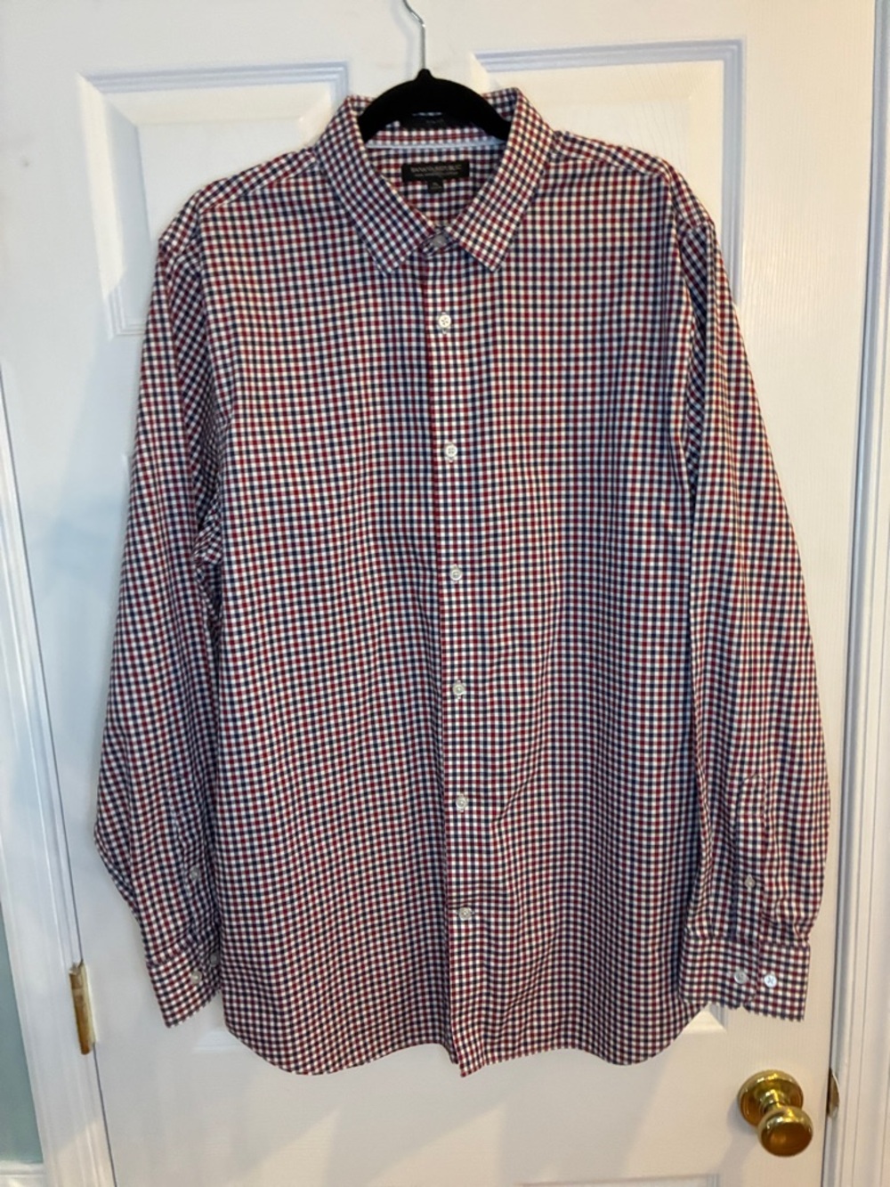 Banana Republic Red and Black Micro-Check Button-Down Shirt